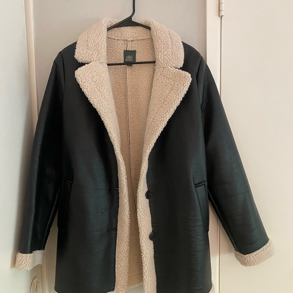 Wild Fable Black and Cream Teddy Jacket Oversized Modern Design